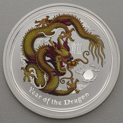 Silbermünze 1oz "Drache" 2012 (koloriert) Lunar II – Year of the Dragon (Australien) - Miniaturansicht 6