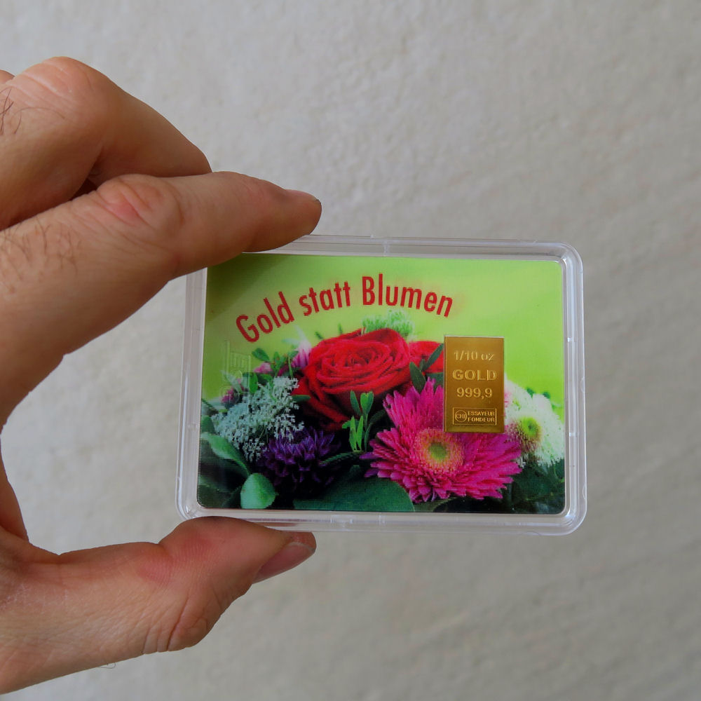 Goldbarren 1/10oz "Gold statt Blumen" (Flip) - Detailansicht 2