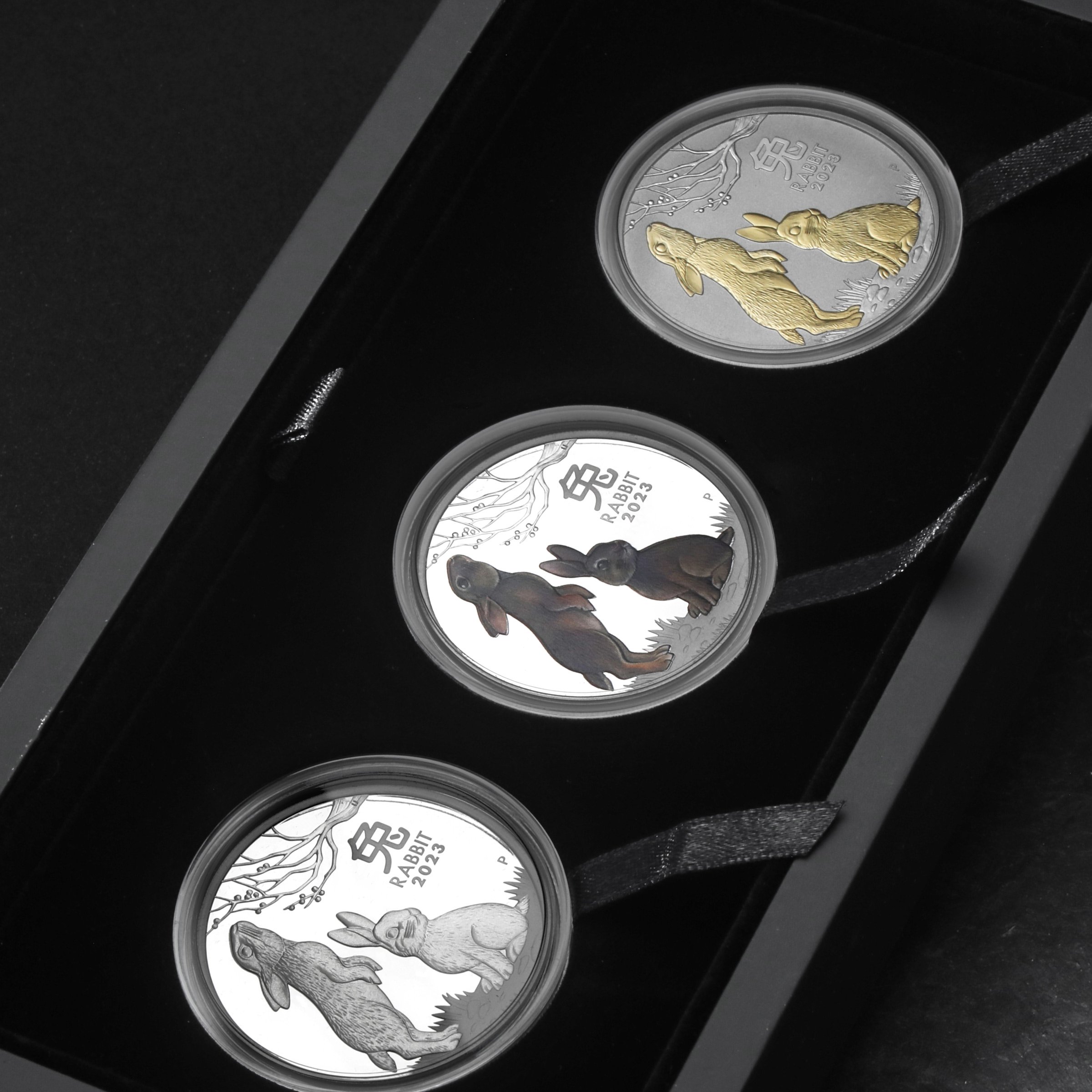 Silbermünzen 1oz "Hase" 2023 (PP/kol./vergoldet) Set 3-teilig Year of the Rabbit (Australien) - Detailansicht 14