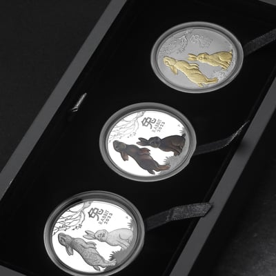 Silbermünzen 1oz "Hase" 2023 (PP/kol./vergoldet) Set 3-teilig Year of the Rabbit (Australien) - Miniaturansicht 15