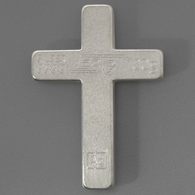 Silberbarren 100g ESG "Kreuz" 3D-Barren gegossen matt gravierbar - Miniaturansicht 2