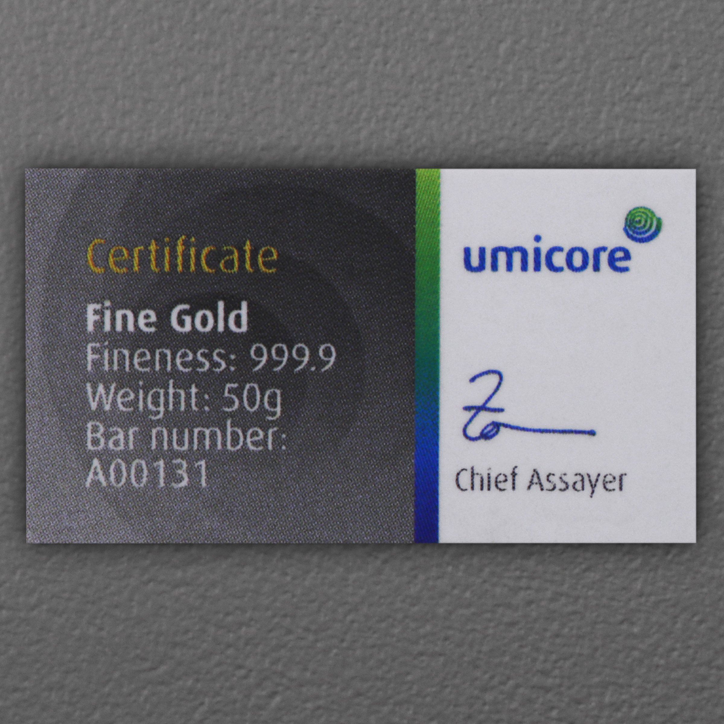 Goldbarren 50g UMICORE gegossen - Detailansicht 4
