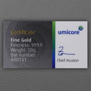 Goldbarren 50g UMICORE gegossen - Miniaturansicht 5