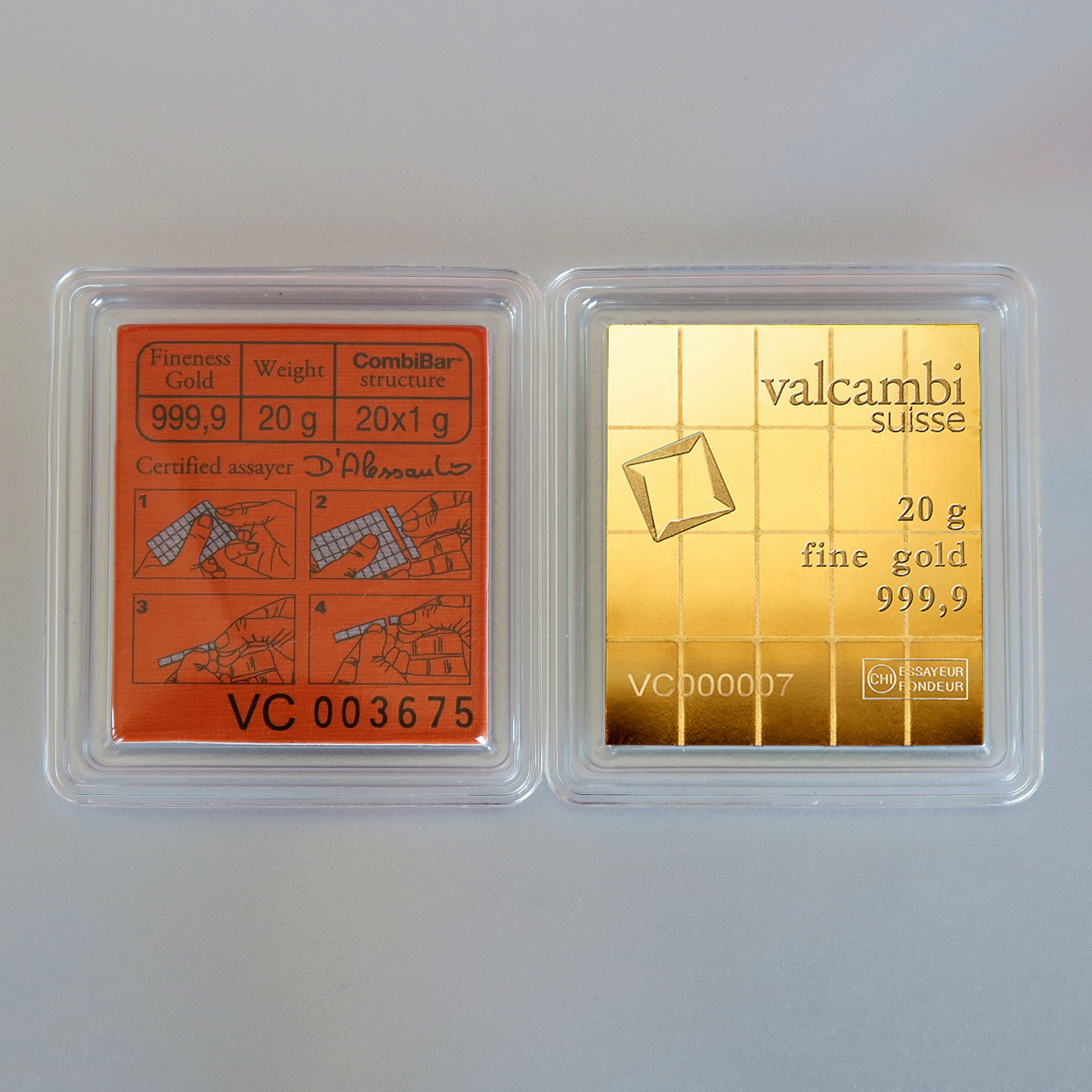 Goldtafel VALCAMBI (20x 1g Au CombiBar) "Resale" - Hauptansicht