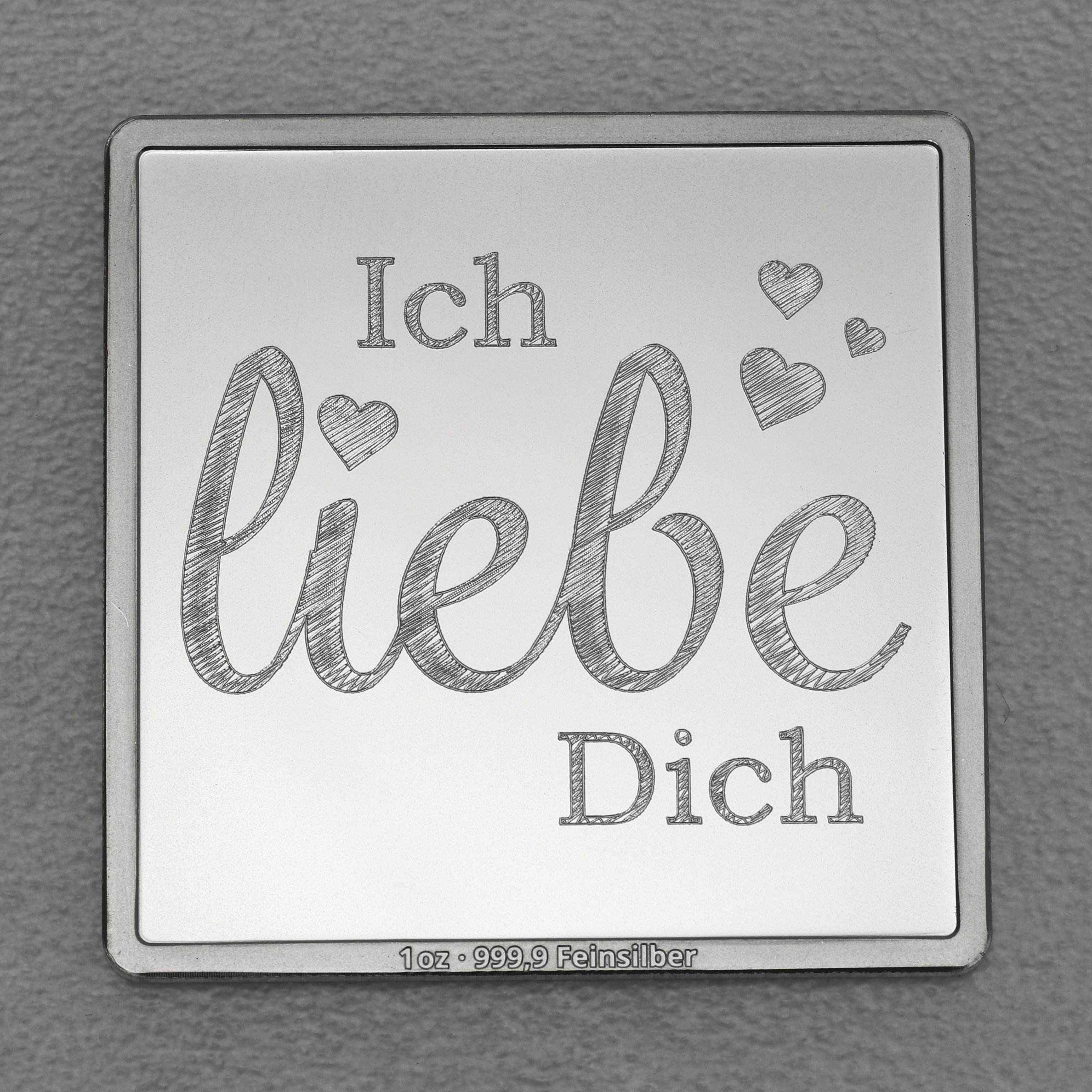 Silberbarren 1oz "Ich liebe dich" Gravurbarren quadratisch - Hauptansicht