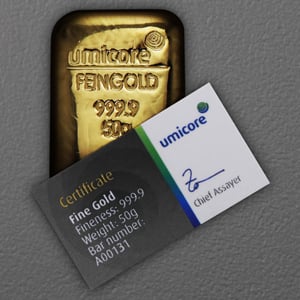Goldbarren 50g UMICORE gegossen - Miniaturansicht 6
