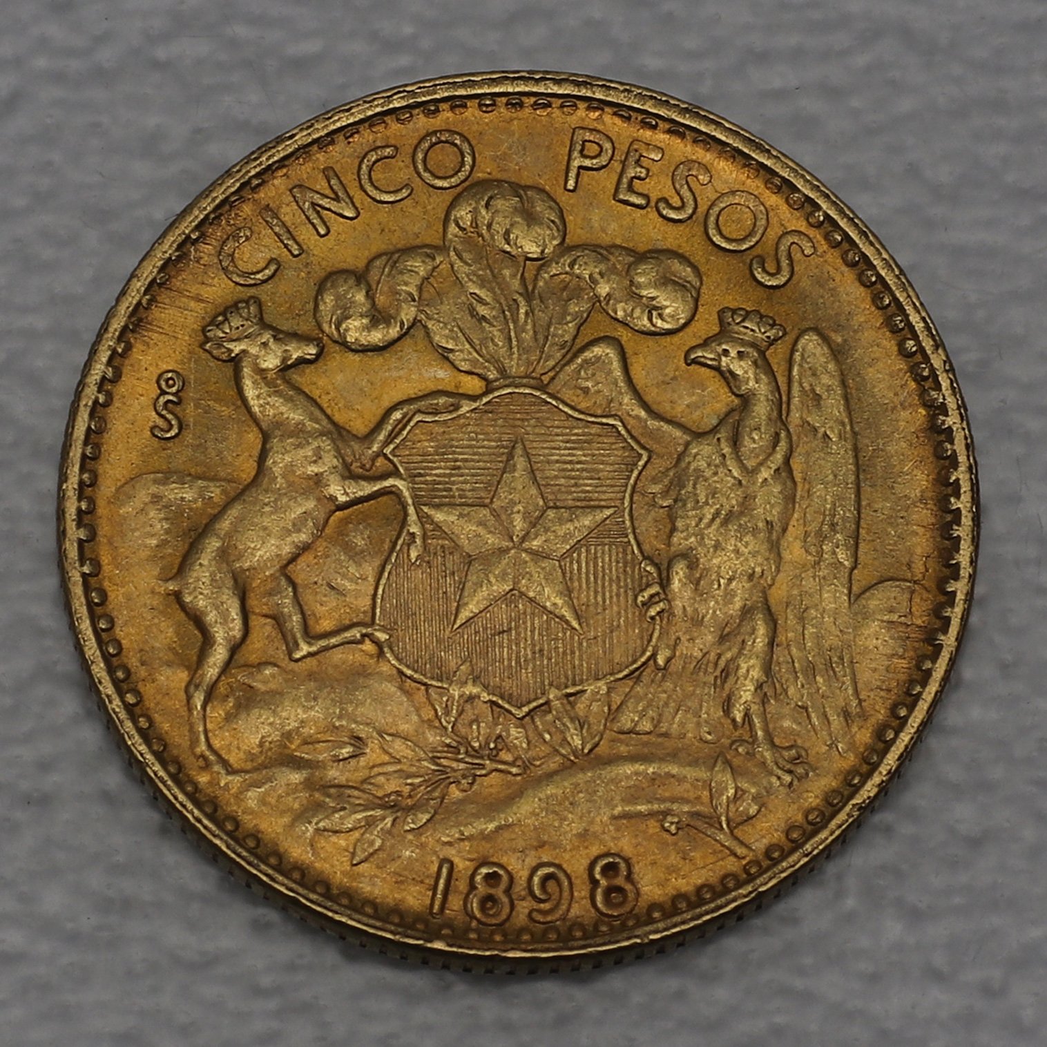Goldmünze 5 Pesos "Liberty" 1895-1980 (Chile) - Detailansicht 1