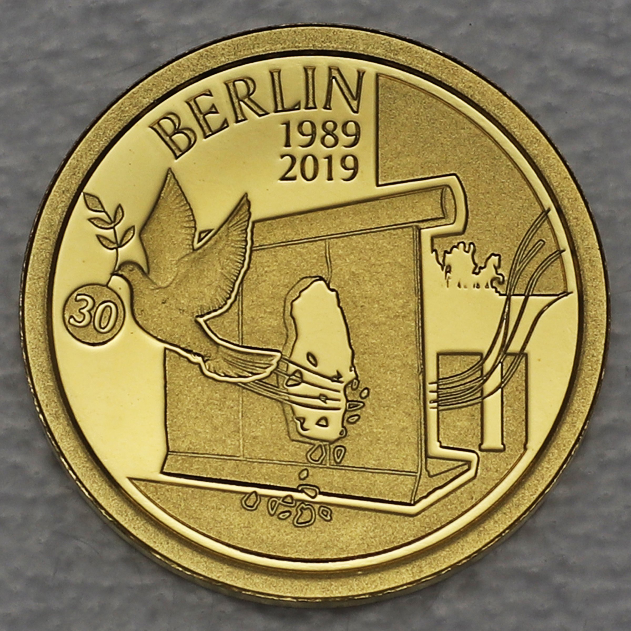 Goldmünze 12 1/2 Euro "30 Jahre Mauerfall" 2019 (Belgien) - Hauptansicht
