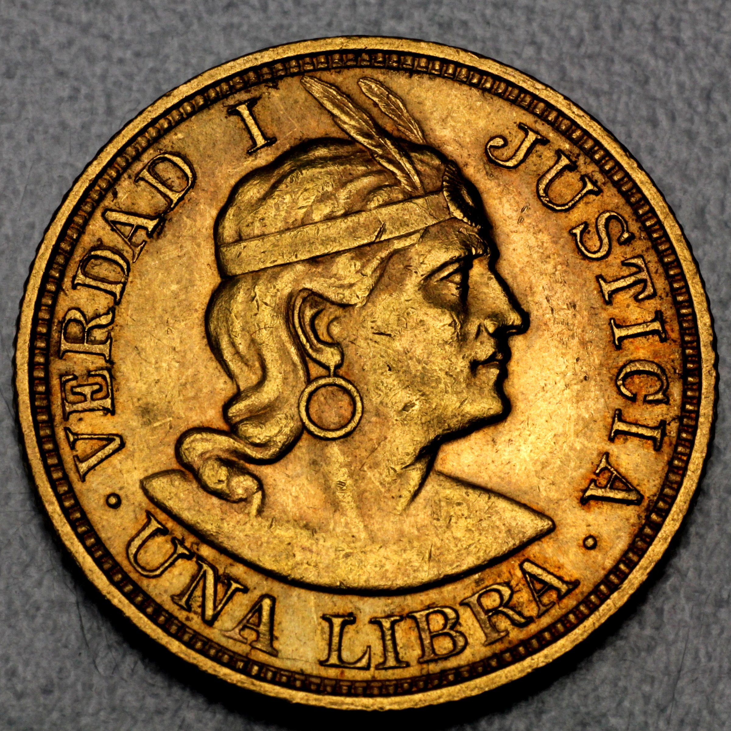 Goldmünze 1 Libra "Inka/Indianerkopf" Wahrheit & Gerechtigkeit (Peru) - Hauptansicht