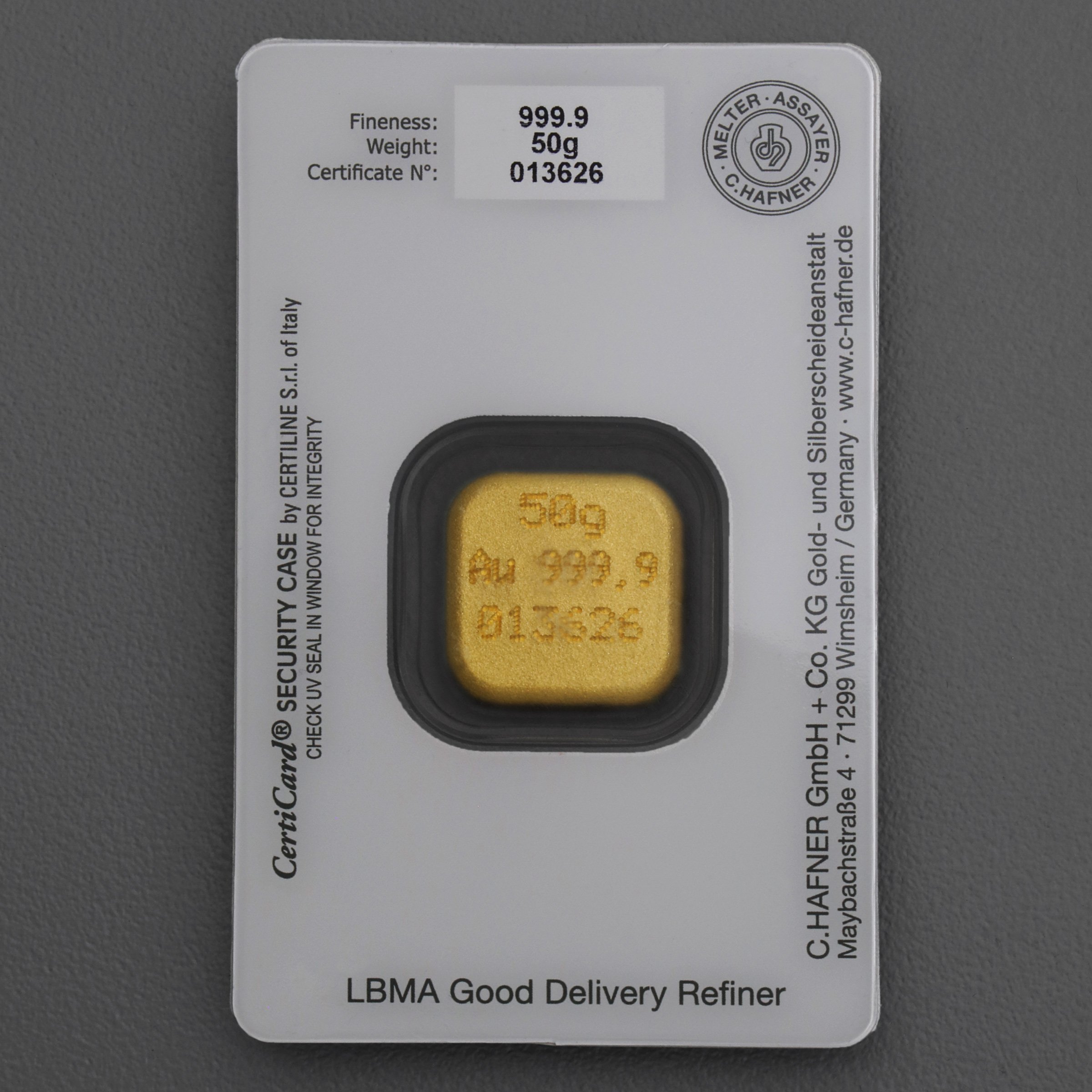 Goldbarren 50g "C.HAFNER - Gussform" - Detailansicht 1