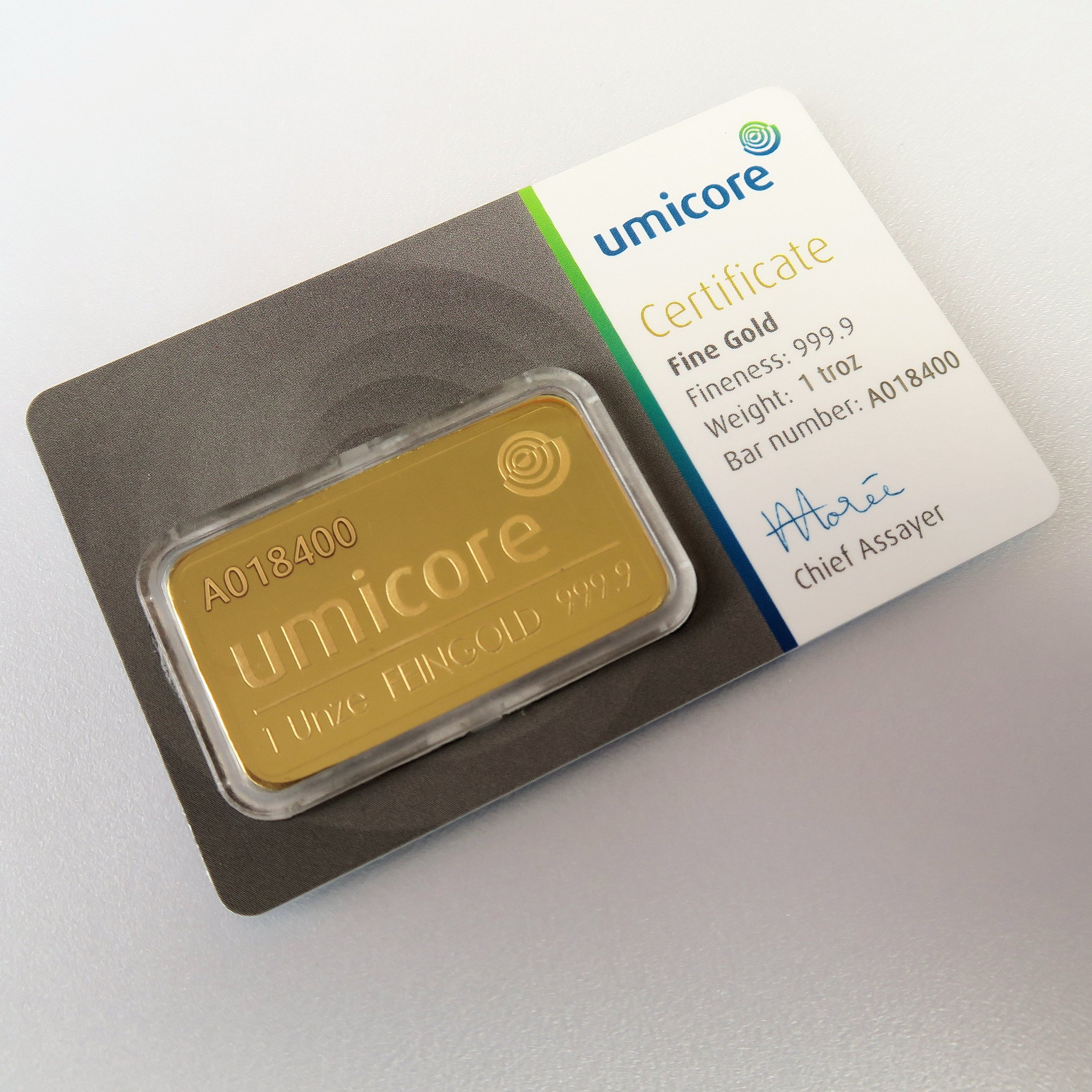 Goldbarren 1oz UMICORE/Blister m. Zertifikat - Detailansicht 2