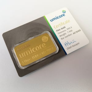Goldbarren 1oz UMICORE/Blister m. Zertifikat - Miniaturansicht 3