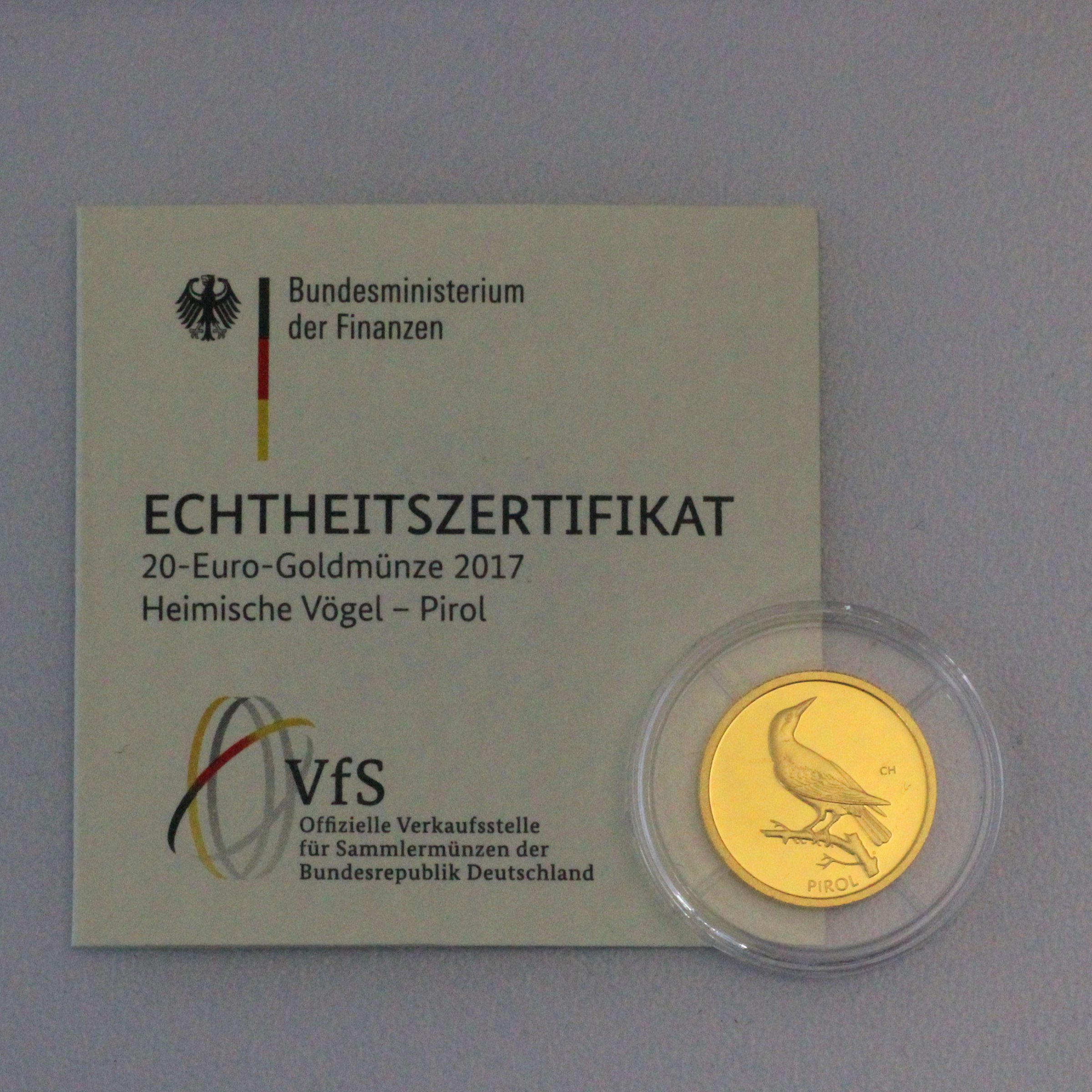 Goldmünze 20 Euro "Pirol" 2017 Heimische Vögel (Deutschland) - Detailansicht 4