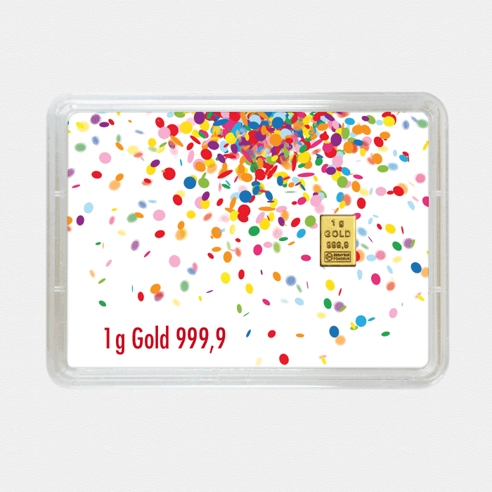 Goldbarren 1g "Jugendweihe - Konfetti" (Flip) - Hauptansicht