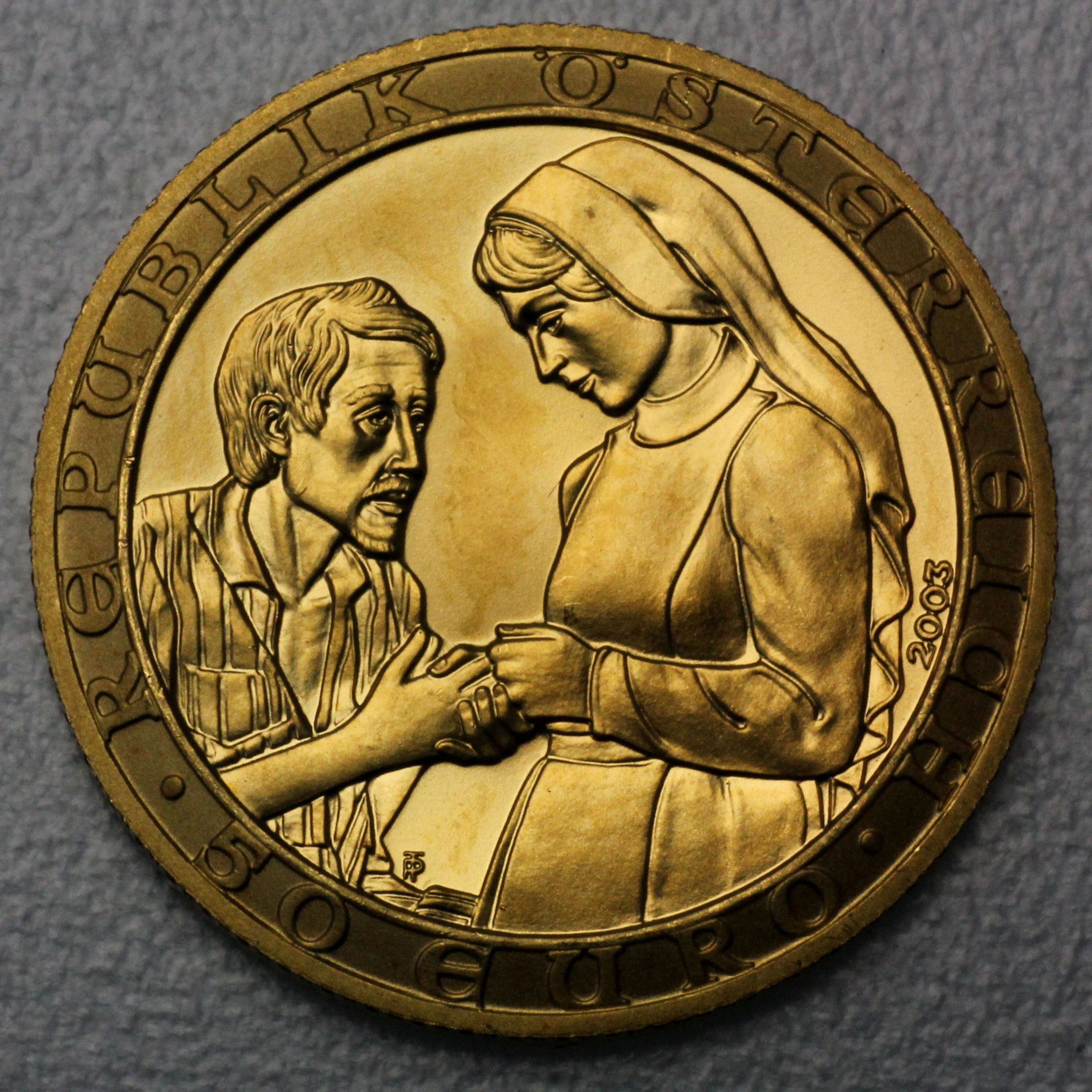 Goldmünze 50 Euro "Nächstenliebe" 2003 (PP) 2000 Jahre Christentum (Österreich) - Detailansicht 1