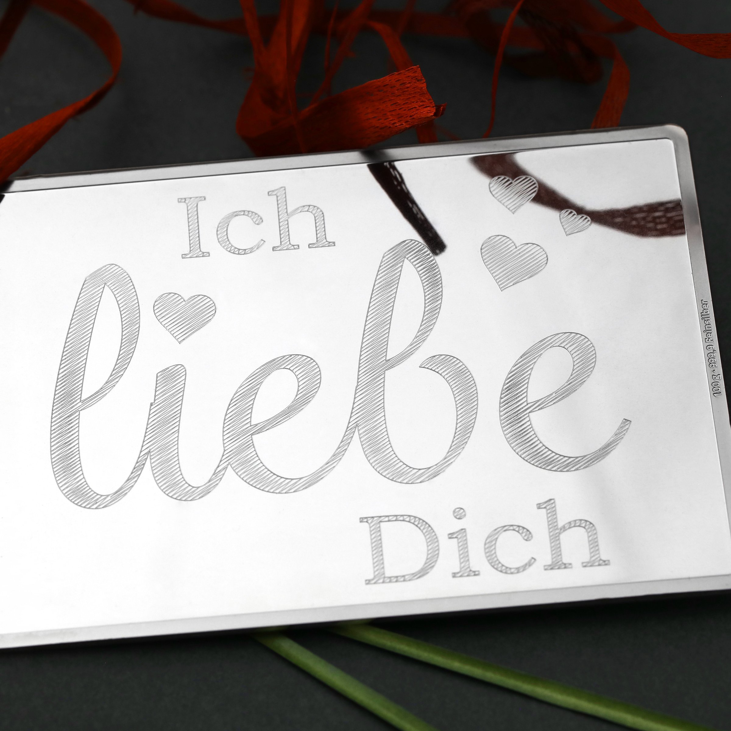 Silberbarren 100g "Ich liebe Dich" Gravur-Silbertafel - Detailansicht 5