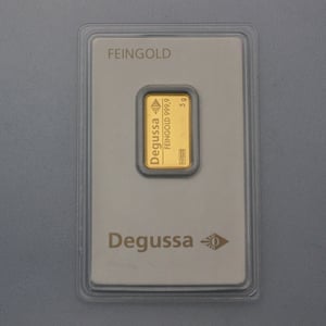 Goldbarren 5g DEGUSSA, im Blister - Hauptansicht