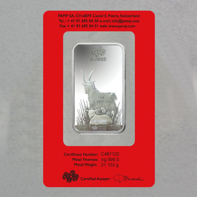 Silberbarren 1oz "Ziege 2015" Lunar PAMP - Miniaturansicht 2