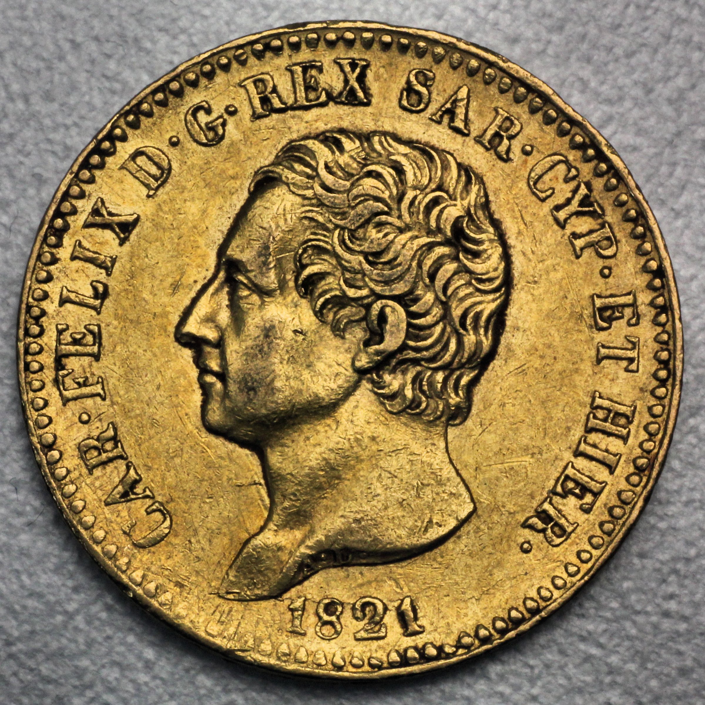 Goldmünze 20 Lire "Karl Felix-Sardinien" (Italien) - Hauptansicht
