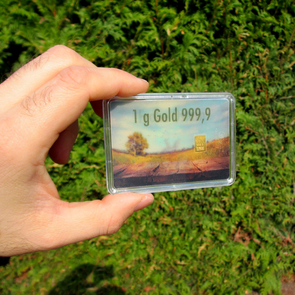 Goldbarren 1g "Osterhasen auf Wiese" (Flip) - Detailansicht 1