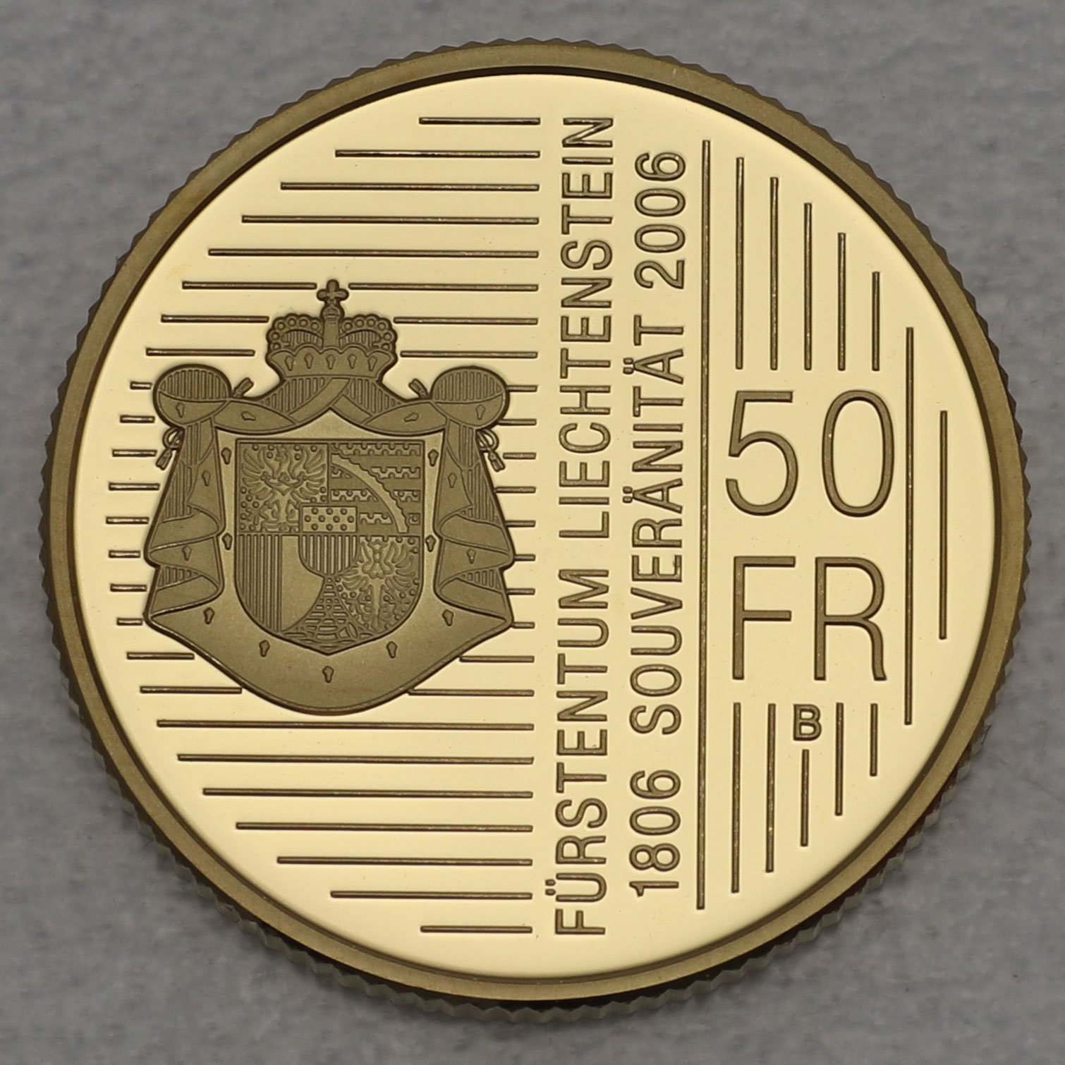 Goldmünze 50 Franken "200 Jahre Souveränität" 2006 Fürst Johann I. / 1760-1836 (Liechtenstein) - Detailansicht 1