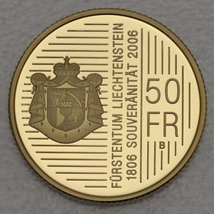 Goldmünze 50 Franken "200 Jahre Souveränität" 2006 Fürst Johann I. / 1760-1836 (Liechtenstein) - Miniaturansicht 2