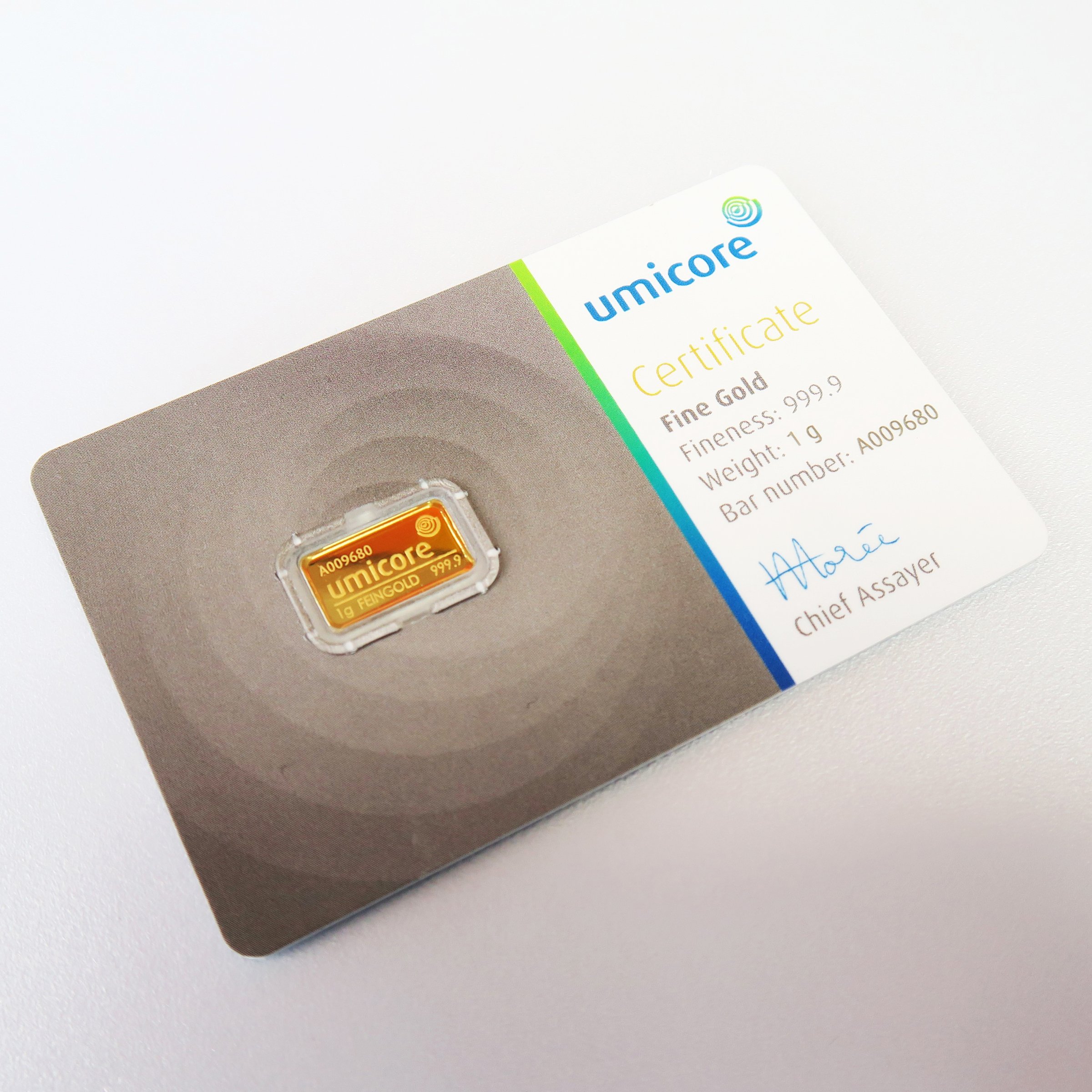 Goldbarren 1g UMICORE/Blister m. Zertifikat - Detailansicht 2