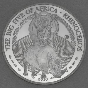 Silbermünze 1oz "Nashorn" 2010 Big Five (Ruanda) - Miniaturansicht 1