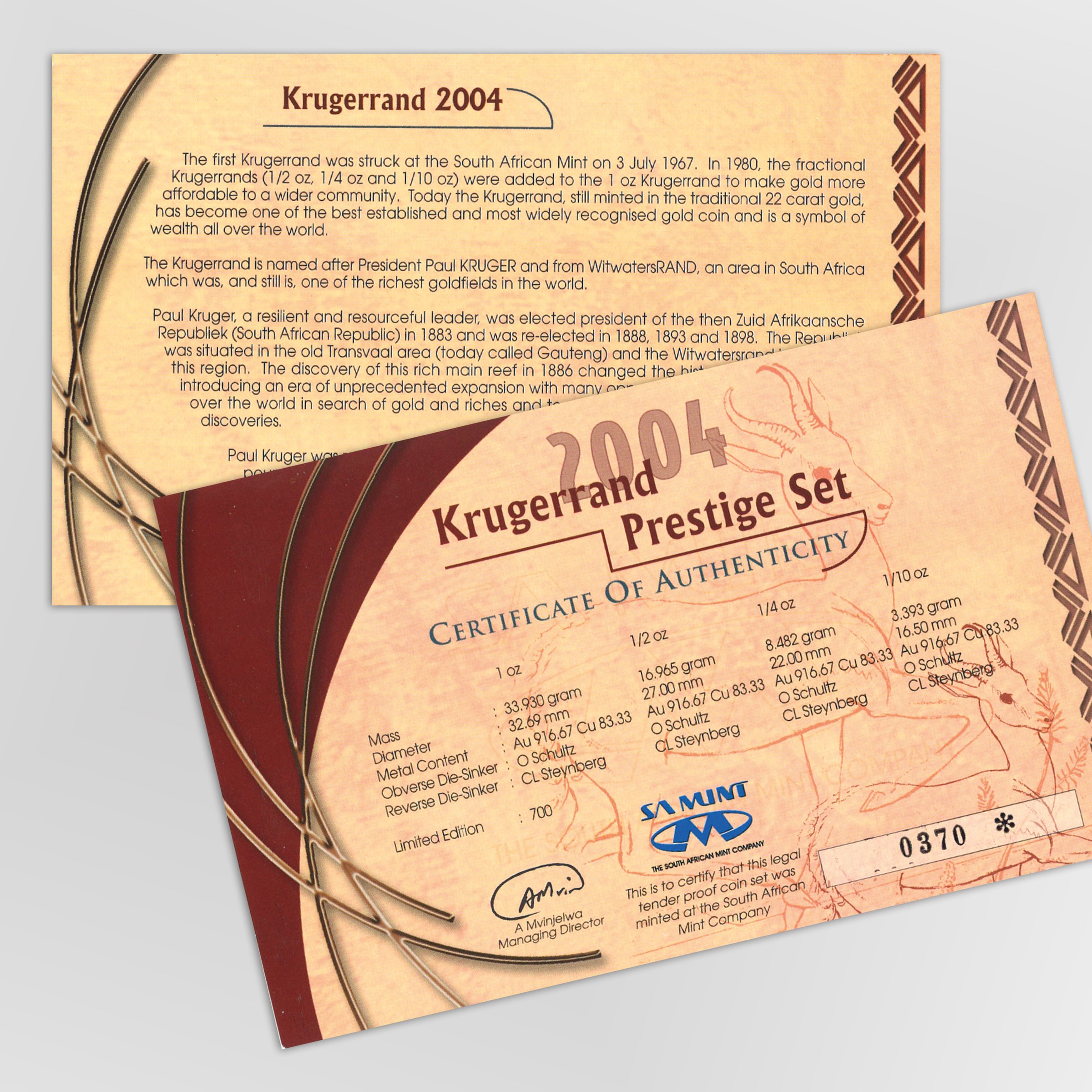 Goldmünzen 4 x "Krügerrand" 2004 (PP) Prestige Set – 4-teilig (Südafrika) - Detailansicht 5