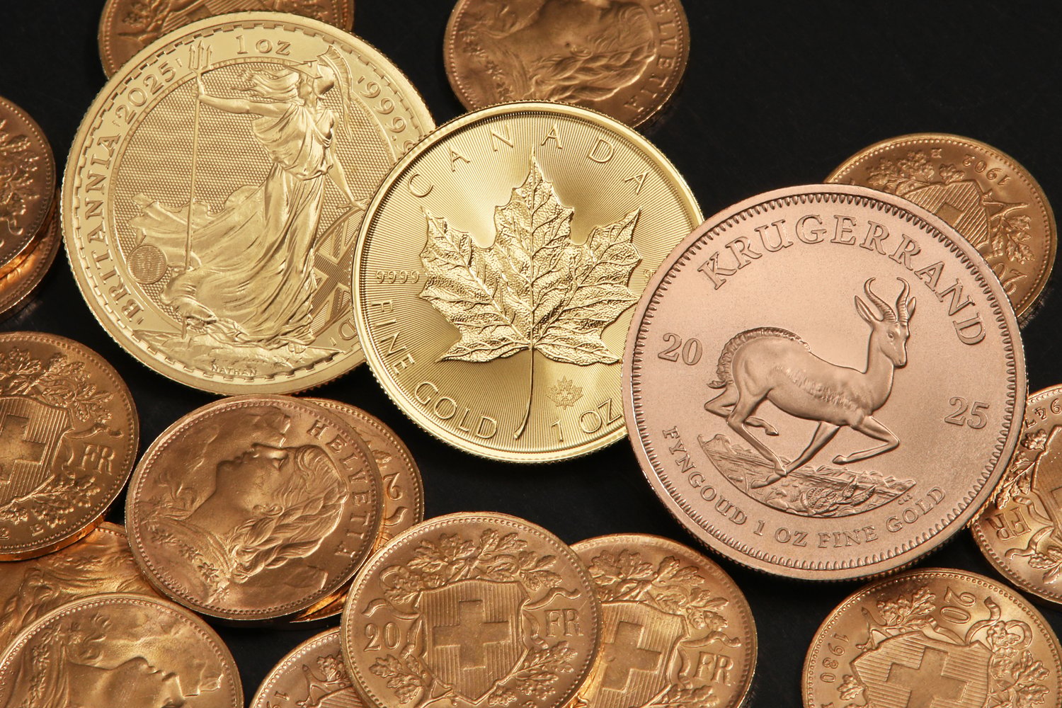 Produktmix_Vreneli_Britannia_Maple_Leaf_Krugerrand_Gold