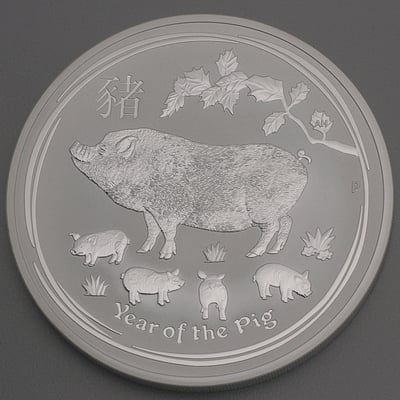 Silbermünze 2oz "Schwein" 2019 Lunar II – Year of the Pig (Australien) - Miniaturansicht 1