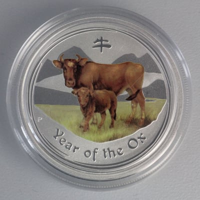 Silbermünze 1/2oz "Ochse" 2009 (koloriert) Lunar II – Year of the Ox (Australien) - Miniaturansicht 1