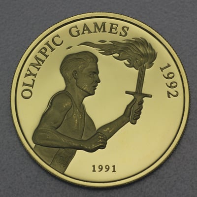 Goldmünze 100 Tala "Fackelläufer" 1991 Olympic Games 1992 (Samoa) - Miniaturansicht 1
