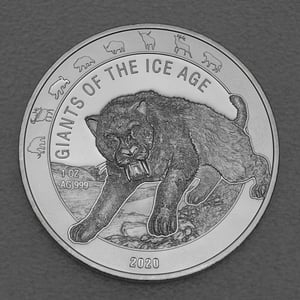 Silbermünze 1oz "Säbelzahnkatze" 2020 Giants of Ice Age (Ghana) - Miniaturansicht 1