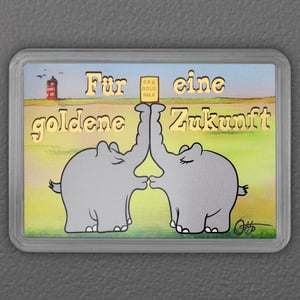 Goldbarren 0,5g "Küssende Ottifanten" (Motivbox) - Hauptansicht