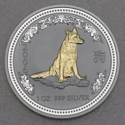 Silbermünze 1oz "Hund" 2006 (vergoldet) Lunar I – Year of the Dog (Australien) - Miniaturansicht 1