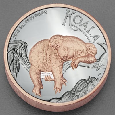 Silbermünze 5oz "Koala" 2022 (PP/HR/vergoldet) (Australien) - Miniaturansicht 1