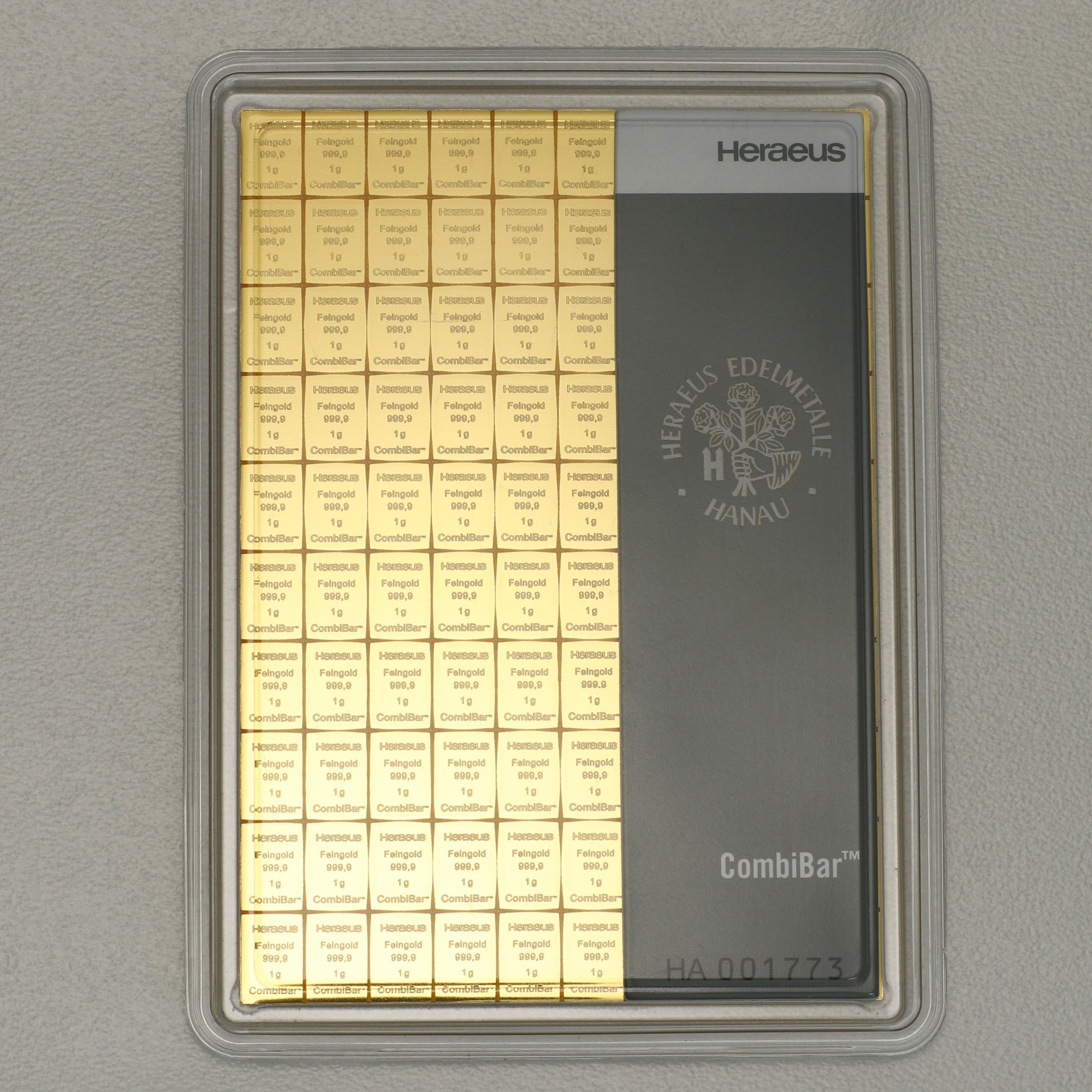 Goldtafel HERAEUS (100x 1g Gold) "CombiBar" - Hauptansicht