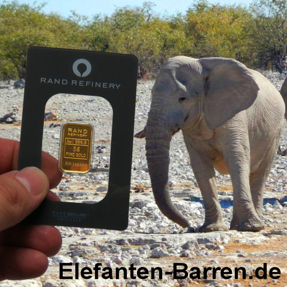 Goldbarren 5g Rand Refinery "Elefanten-Motiv" - Detailansicht 6