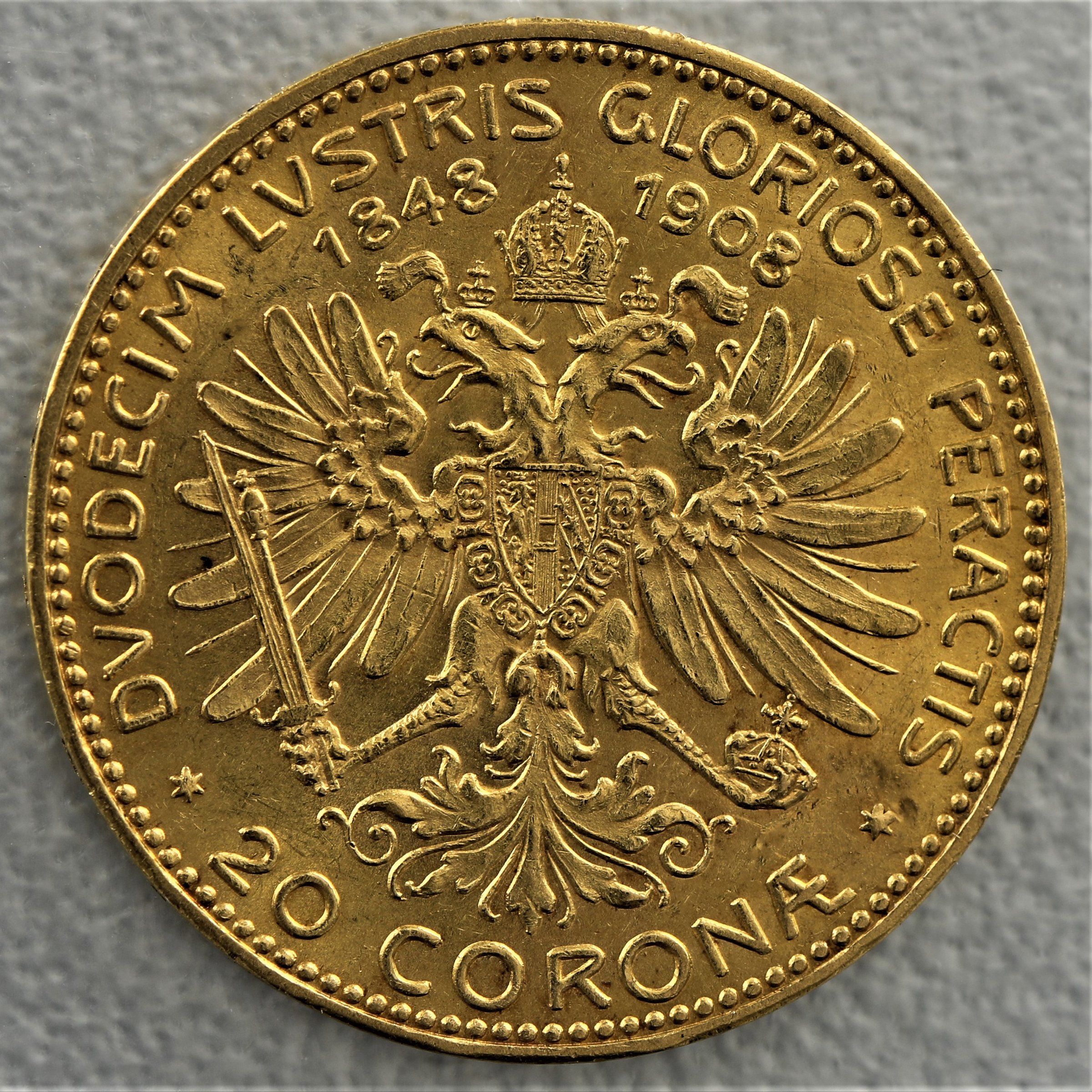 Goldmünze 20 Kronen "60 Jahre Jubiläum" 1908 (Österreich) - Detailansicht 1