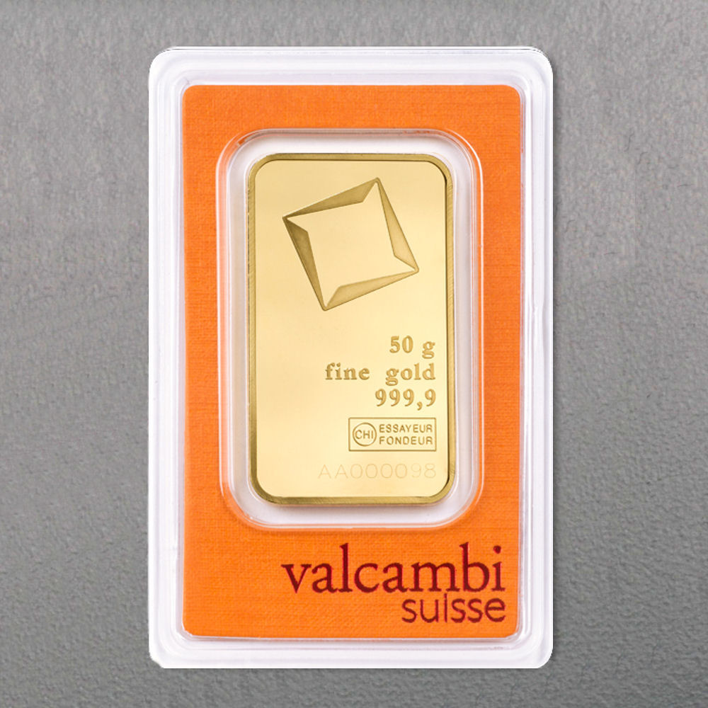 Goldbarren 50g VALCAMBI geprägt - Hauptansicht