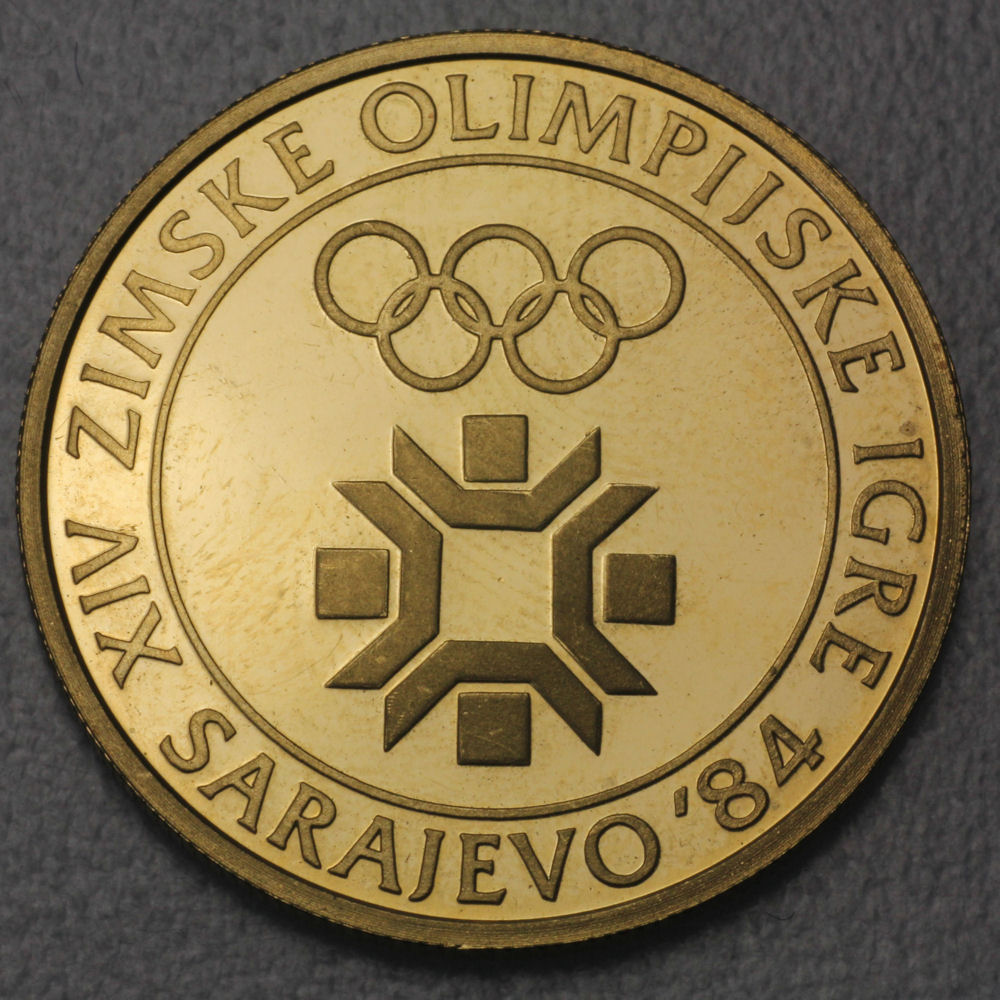 Goldmünze 5000 Dinar "Emblem" 1982 (PP) Olympische Winterspiele Sarajewo (Jugoslawien) - Hauptansicht