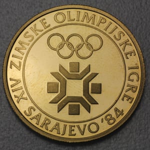 Goldmünze 5000 Dinar "Emblem" 1982 (PP) Olympische Winterspiele Sarajewo (Jugoslawien) - Hauptansicht