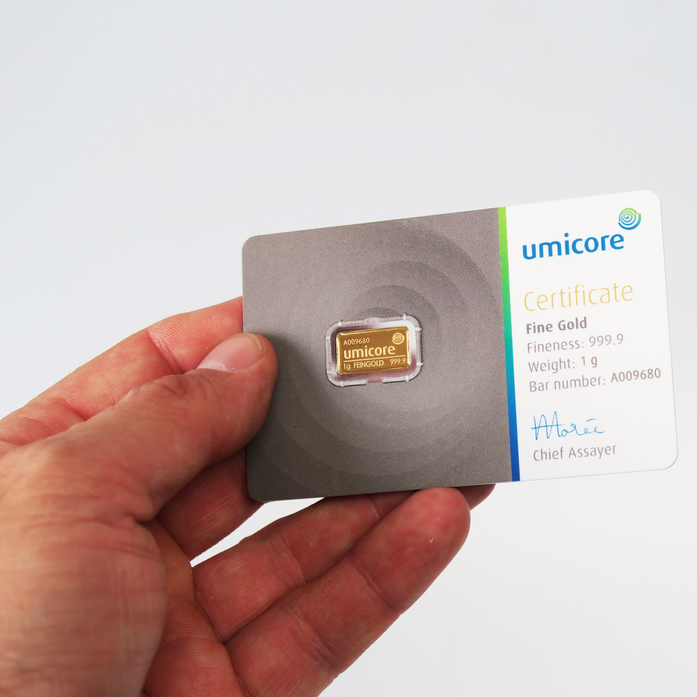 Goldbarren 1g UMICORE/Blister m. Zertifikat - Detailansicht 3