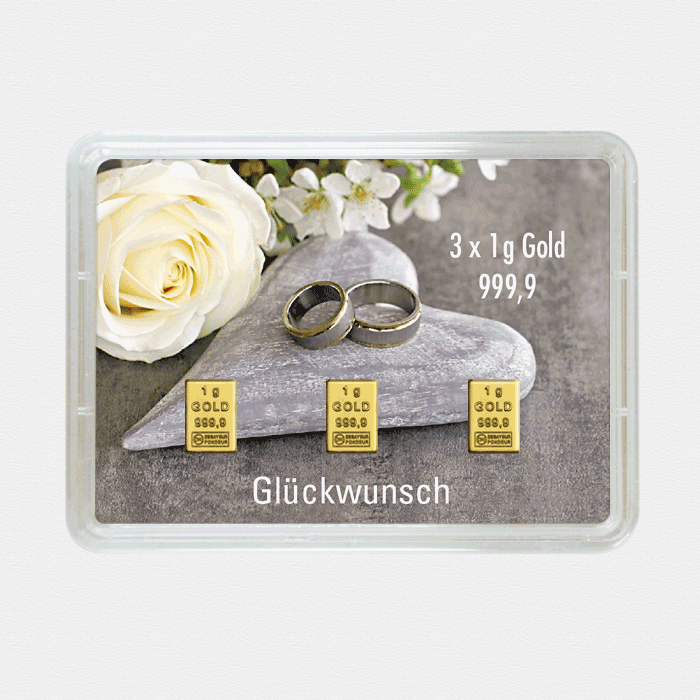 Goldbarren 3g "Stein+Ringe/Hochzeit" (Flip) - Hauptansicht