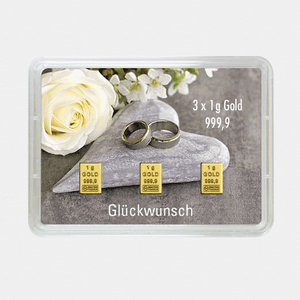 Goldbarren 3g "Stein+Ringe/Hochzeit" (Flip) - Hauptansicht