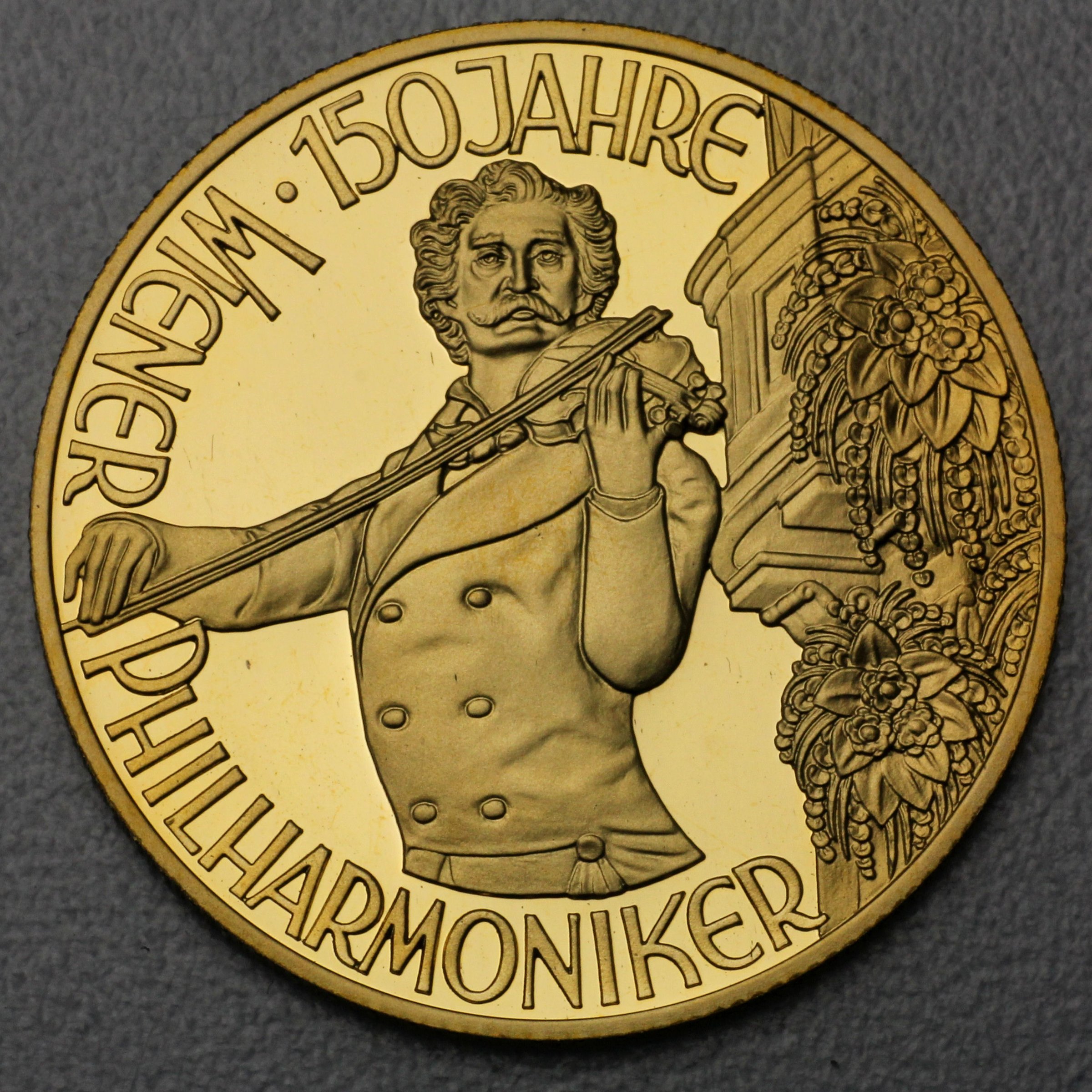 Goldmünze 1000 Schilling "Johann Strauß" 1992 (PP) 150 Jahre Wiener Philharmoniker (Österreich) - Hauptansicht