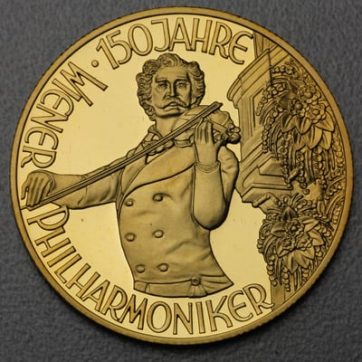 Goldmünze 1000 Schilling "Johann Strauß" 1992 (PP) 150 Jahre Wiener Philharmoniker (Österreich) - Miniaturansicht 1