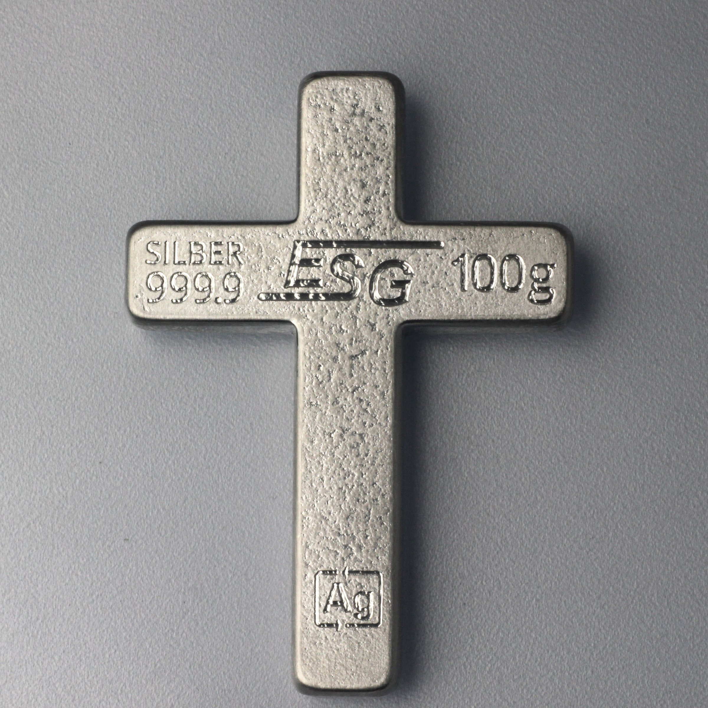 Silber 3-D Barren "Gravur-Kreuz" 100g, glänzend, gegossen - Detailansicht 3