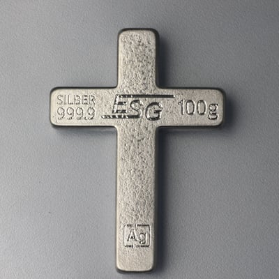 Silber 3-D Barren "Gravur-Kreuz" 100g, glänzend, gegossen - Miniaturansicht 4